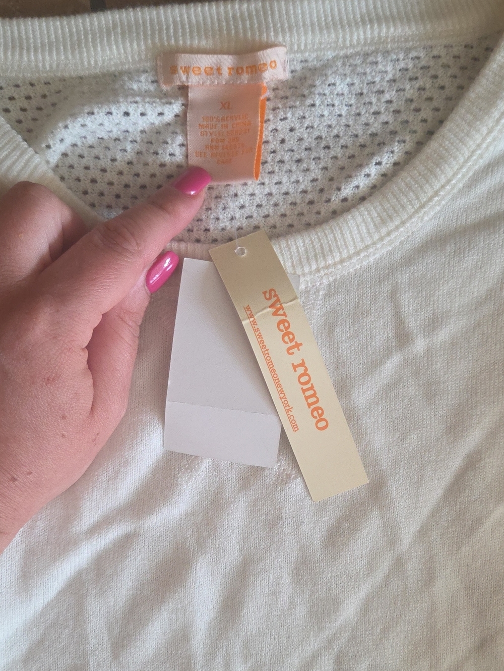 Sweet Romeo Cream Ribbed Knit Crewneck Top
